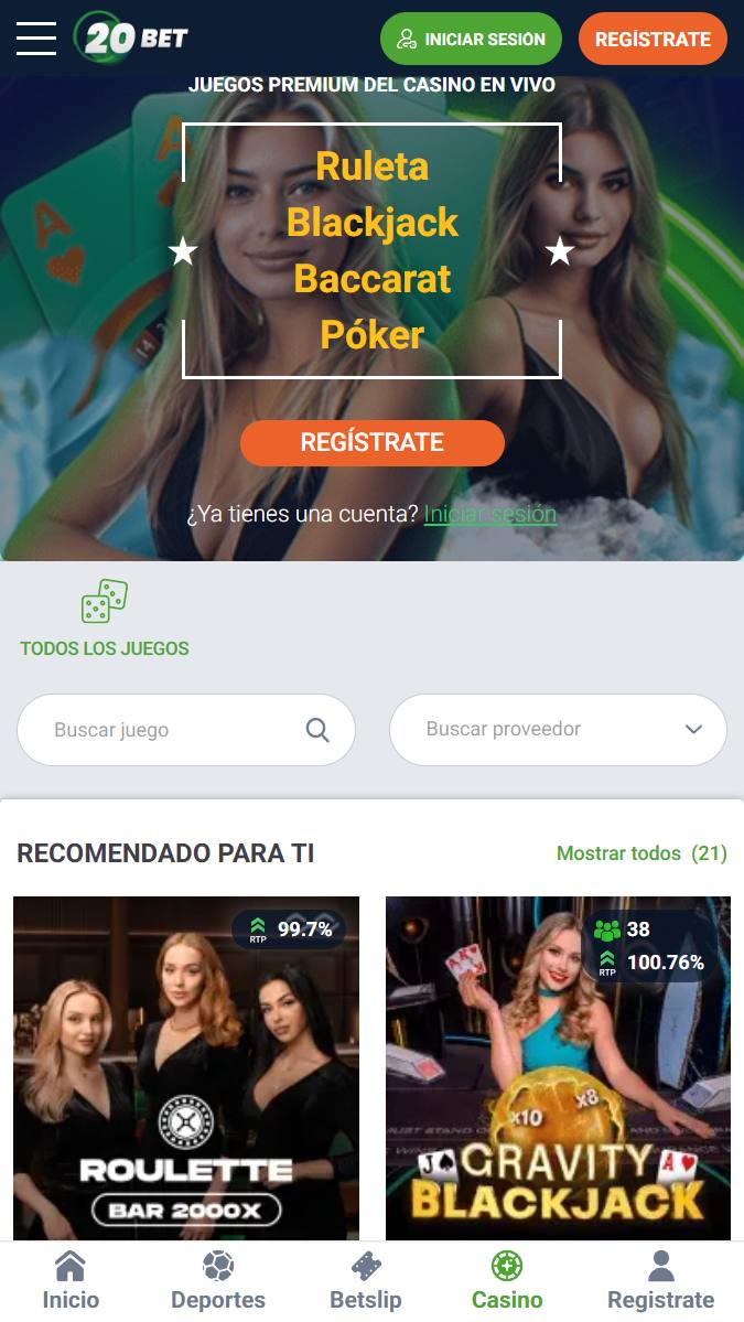 20Bet juegos de blackjact, ruleta y póker online
