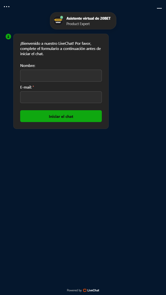 Atención al cliente en 20Bet