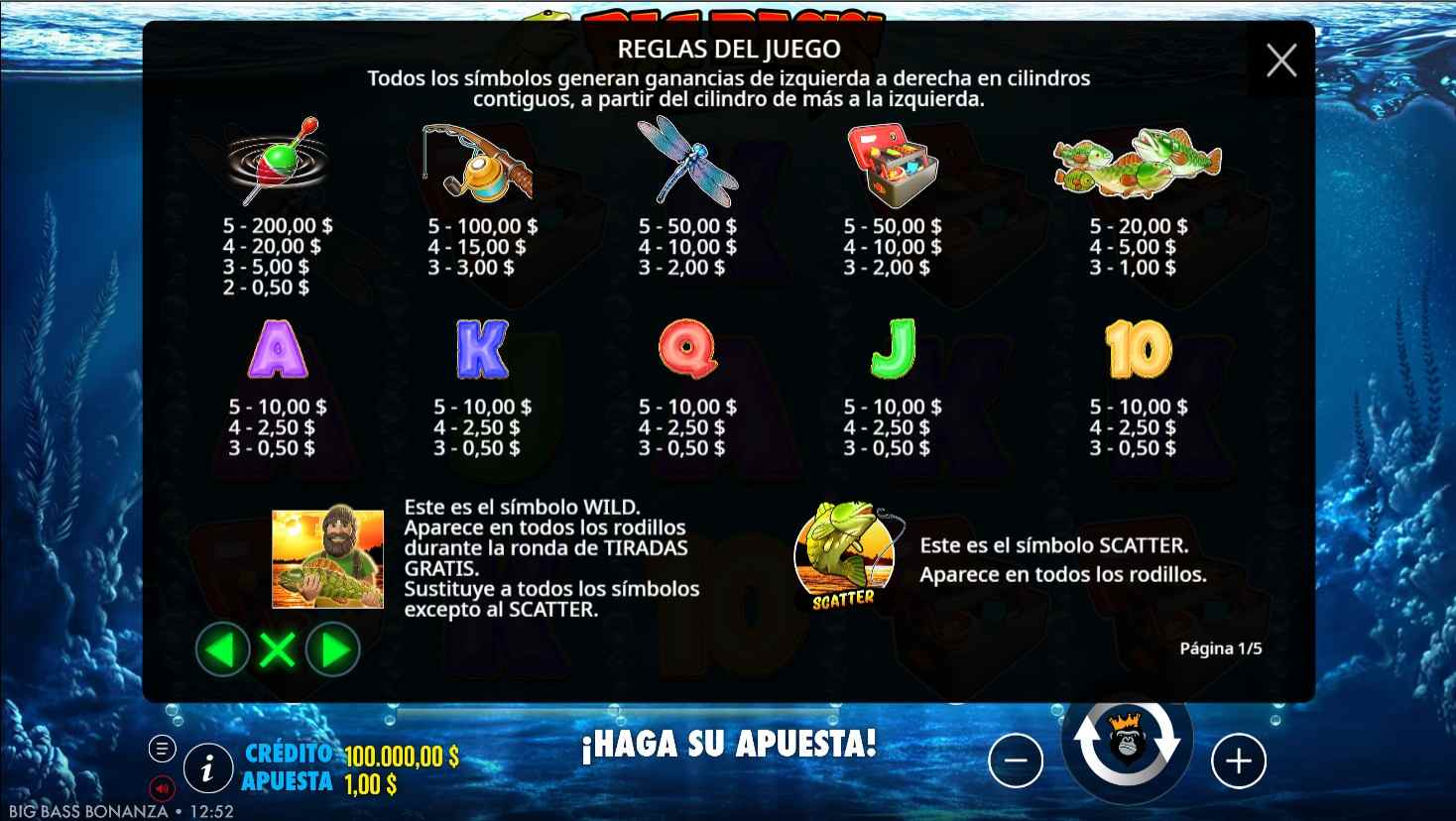 Reglas y símbolos de Big Bass Bonanza