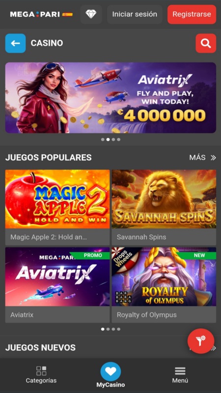 Juegos populares del casino Megapari