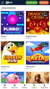 juegos instantáneos de casino en 20Bet