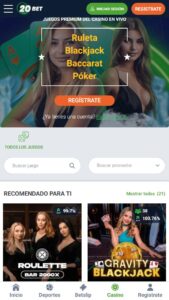 20Bet juegos de blackjact, ruleta y póker online