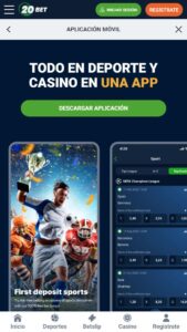 Aplicación de 20Bet para jugar desde el móvil