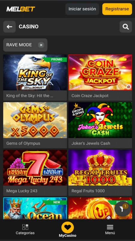 Sección de casino en línea en 1win