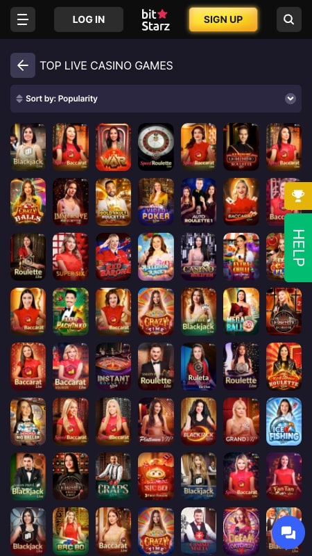 Interfaz del casino en vivo de Bitstarz