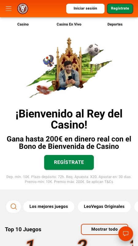 Página principal del casino LeoVegas