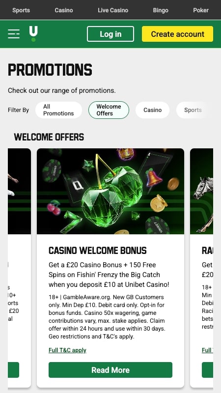 Bonos y promociones de Unibet